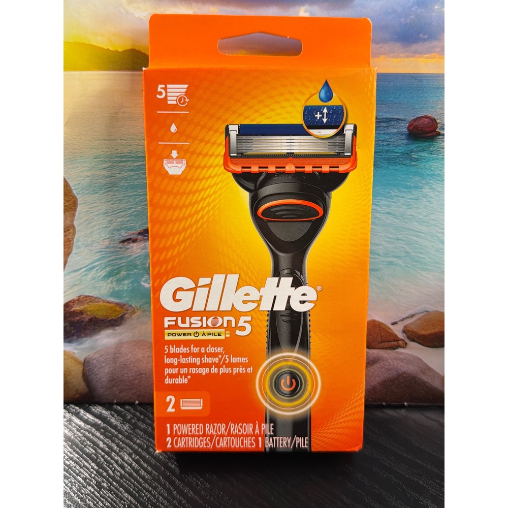 Gillette Fusion5 Power Razor Mens Battery Powered Handle 2 Cartridges 1 Battery